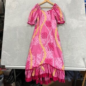Vintage Shannon Marie Dress Small Pink Hawaiian Ruffles 80s‎ Maxi Boho Beach